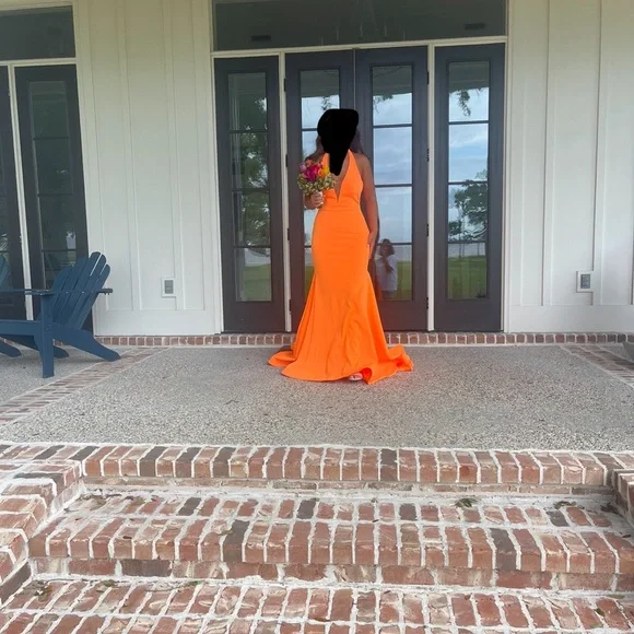 strapless open back dress A Line Long Orange Appliques Sweetheart Prom Dresses Custom Color / US2 main image 1